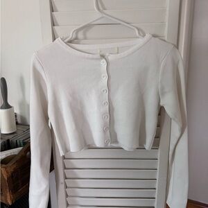 Brandy Cropped White Button Up Long Sleeve Cardigan